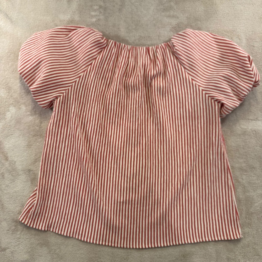 Chenault Red White Striped Puff Sleeve Coastal Cottagecore Hamptons Boho Sz M - Picture 10 of 11